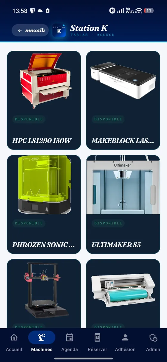 La liste des machines de Station K.